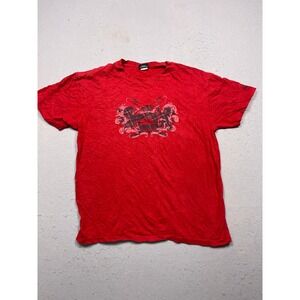 Quiksilver Graphic Crest T-Shirt Mens Medium Red Cotton‎ Blend Excellent